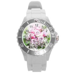 Flowers Bouquet Art Nature Round Plastic Sport Watch (l) by Nexatart