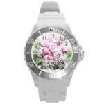 Flowers Bouquet Art Nature Round Plastic Sport Watch (L) Front