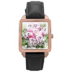 Flowers Bouquet Art Nature Rose Gold Leather Watch  by Nexatart