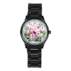 Flowers Bouquet Art Nature Stainless Steel Round Watch by Nexatart