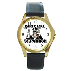  St  Patricks Day  Round Gold Metal Watch by Valentinaart