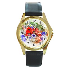 Flowers Bouquet Art Nature Round Gold Metal Watch by Nexatart