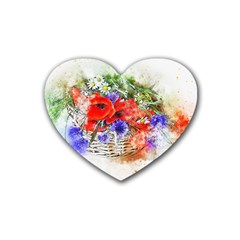 Flowers Bouquet Art Nature Rubber Coaster (heart)  by Nexatart