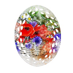 Flowers Bouquet Art Nature Oval Filigree Ornament (two Sides) by Nexatart