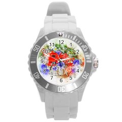 Flowers Bouquet Art Nature Round Plastic Sport Watch (l) by Nexatart