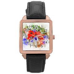 Flowers Bouquet Art Nature Rose Gold Leather Watch  by Nexatart