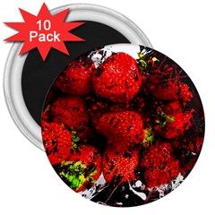 Strawberry Fruit Food Art Abstract 3  Magnets (10 Pack)  by Nexatart