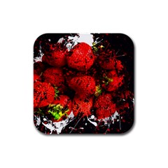 Strawberry Fruit Food Art Abstract Rubber Square Coaster (4 Pack)  by Nexatart