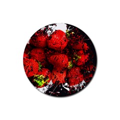 Strawberry Fruit Food Art Abstract Rubber Round Coaster (4 Pack)  by Nexatart