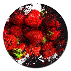 Strawberry Fruit Food Art Abstract Magnet 5  (round) by Nexatart