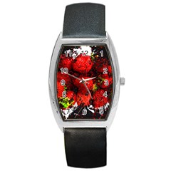 Strawberry Fruit Food Art Abstract Barrel Style Metal Watch