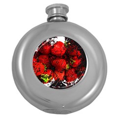 Strawberry Fruit Food Art Abstract Round Hip Flask (5 oz)