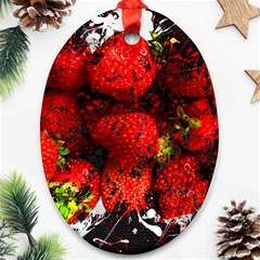 Strawberry Fruit Food Art Abstract Oval Ornament (Two Sides)