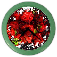 Strawberry Fruit Food Art Abstract Color Wall Clocks by Nexatart