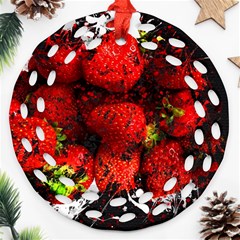 Strawberry Fruit Food Art Abstract Ornament (Round Filigree)