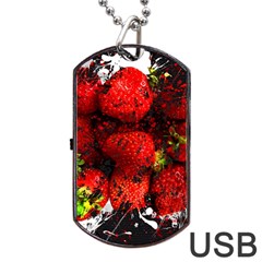 Strawberry Fruit Food Art Abstract Dog Tag Usb Flash (two Sides) by Nexatart