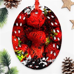 Strawberry Fruit Food Art Abstract Oval Filigree Ornament (Two Sides)