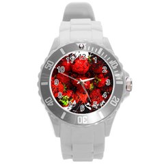 Strawberry Fruit Food Art Abstract Round Plastic Sport Watch (l) by Nexatart