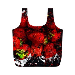 Strawberry Fruit Food Art Abstract Full Print Recycle Bags (M) 