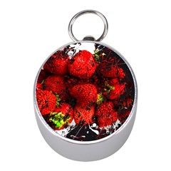 Strawberry Fruit Food Art Abstract Mini Silver Compasses by Nexatart