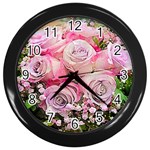 Flowers Bouquet Wedding Art Nature Wall Clocks (Black) Front