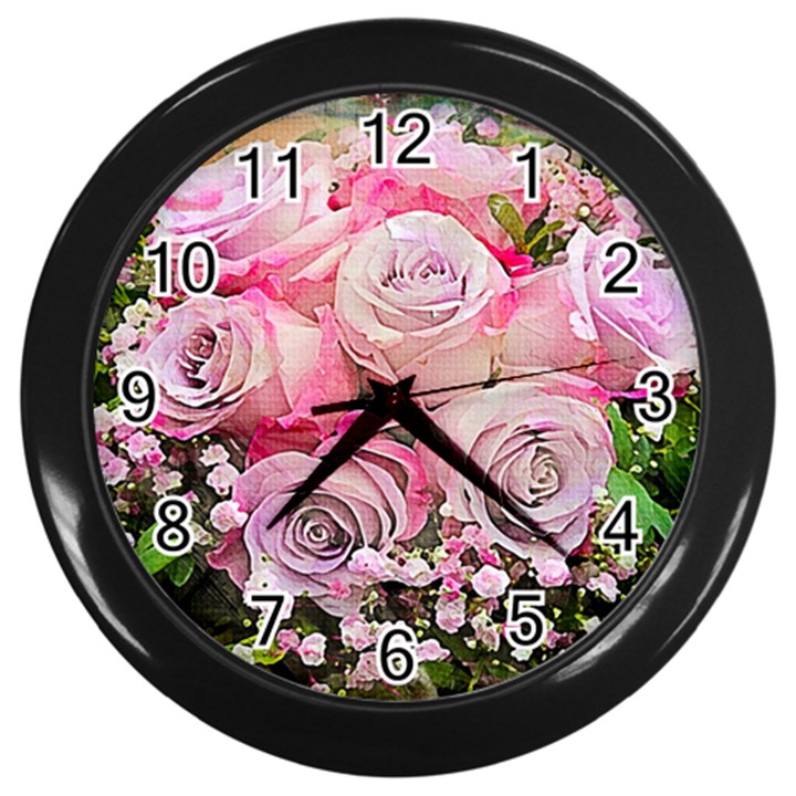 Flowers Bouquet Wedding Art Nature Wall Clocks (Black)