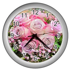 Flowers Bouquet Wedding Art Nature Wall Clocks (silver) 