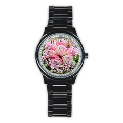 Flowers Bouquet Wedding Art Nature Stainless Steel Round Watch by Nexatart