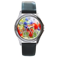 Flowers Bouquet Art Nature Round Metal Watch by Nexatart