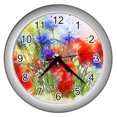 Flowers Bouquet Art Nature Wall Clocks (silver)  by Nexatart