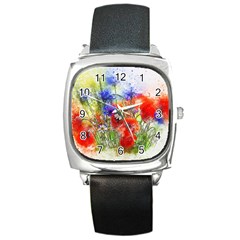 Flowers Bouquet Art Nature Square Metal Watch by Nexatart