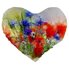 Flowers Bouquet Art Nature Large 19  Premium Heart Shape Cushions by Nexatart