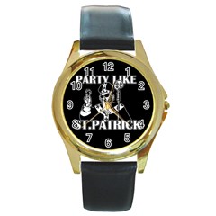  St  Patricks Day  Round Gold Metal Watch by Valentinaart