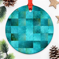 Background Squares Blue Green Ornament (round) by Nexatart