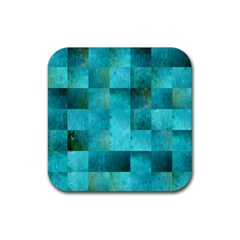 Background Squares Blue Green Rubber Coaster (square)  by Nexatart