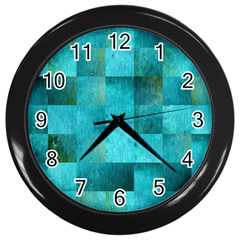 Background Squares Blue Green Wall Clocks (black) by Nexatart