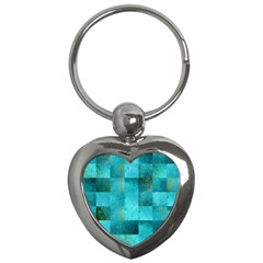 Background Squares Blue Green Key Chains (heart)  by Nexatart