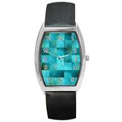 Background Squares Blue Green Barrel Style Metal Watch by Nexatart