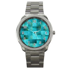 Background Squares Blue Green Sport Metal Watch by Nexatart