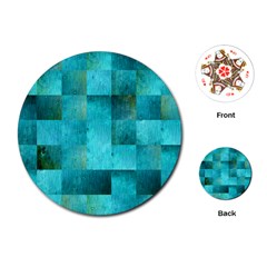 Background Squares Blue Green Playing Cards (round)  by Nexatart