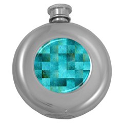 Background Squares Blue Green Round Hip Flask (5 Oz) by Nexatart