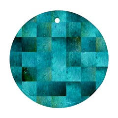 Background Squares Blue Green Round Ornament (two Sides) by Nexatart