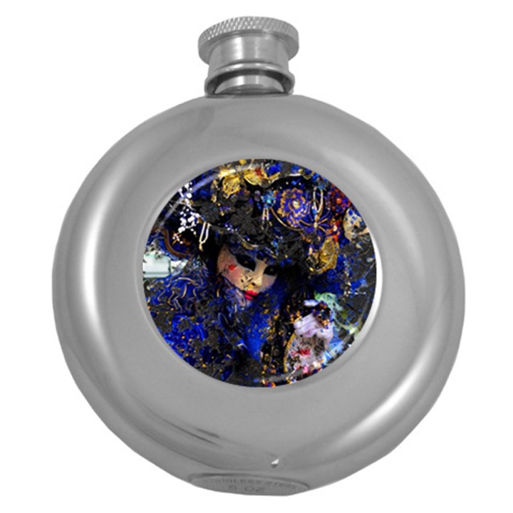 Mask Carnaval Woman Art Abstract Round Hip Flask (5 oz)