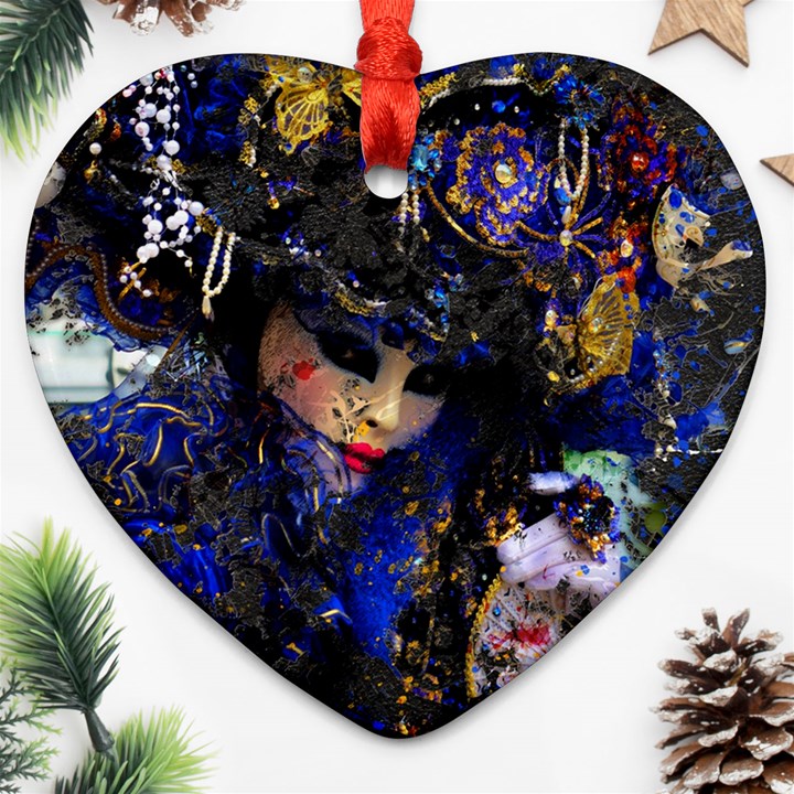 Mask Carnaval Woman Art Abstract Heart Ornament (Two Sides)