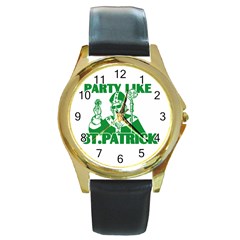  St  Patricks Day  Round Gold Metal Watch by Valentinaart