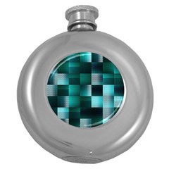 Background Squares Metal Green Round Hip Flask (5 Oz) by Nexatart