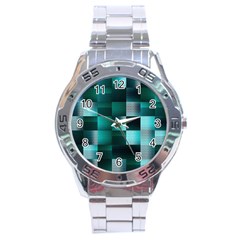 Background Squares Metal Green Stainless Steel Analogue Watch by Nexatart