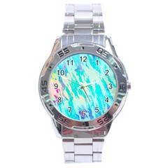 Blue Background Art Abstract Watercolor Stainless Steel Analogue Watch by Nexatart