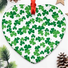 St  Patricks Day Clover Pattern Heart Ornament (two Sides) by Valentinaart