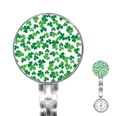 St  Patricks Day Clover Pattern Stainless Steel Nurses Watch by Valentinaart